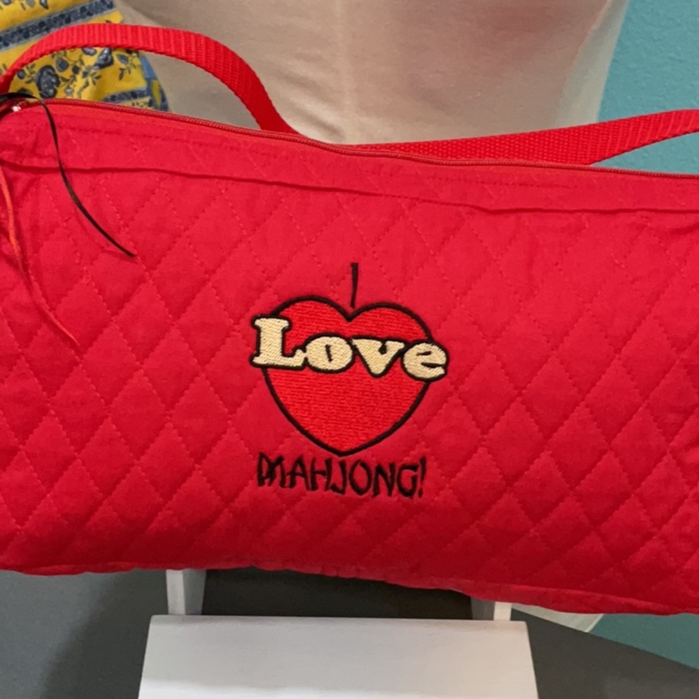 Red quilted Mahjongg tile bag